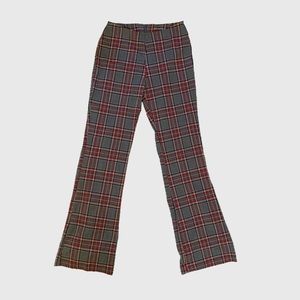 Vintage 90s M Collection High Waisted Flared Grey Red Plaid Patterned Pants Sz M